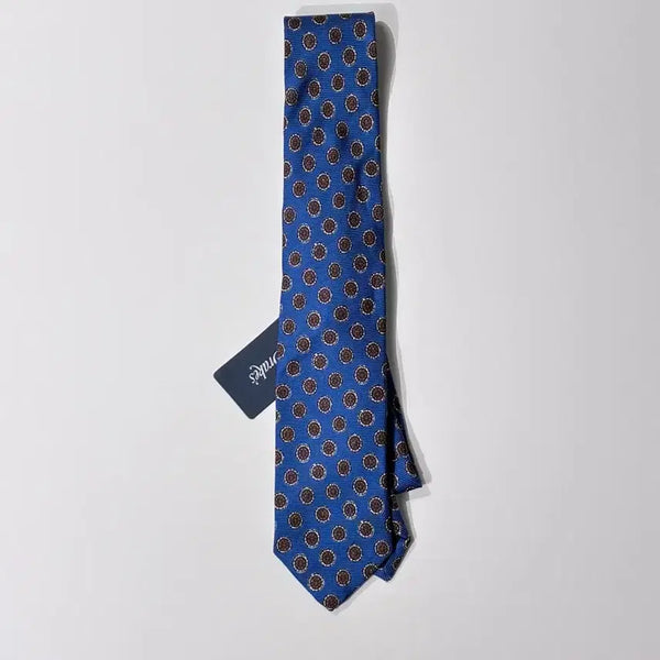 [BUNJANG] Drake's Twill Round Flower Pattern Tie - Blue / 드레익스 트윌 매더 라운드 플라워 패턴 넥타이 블루