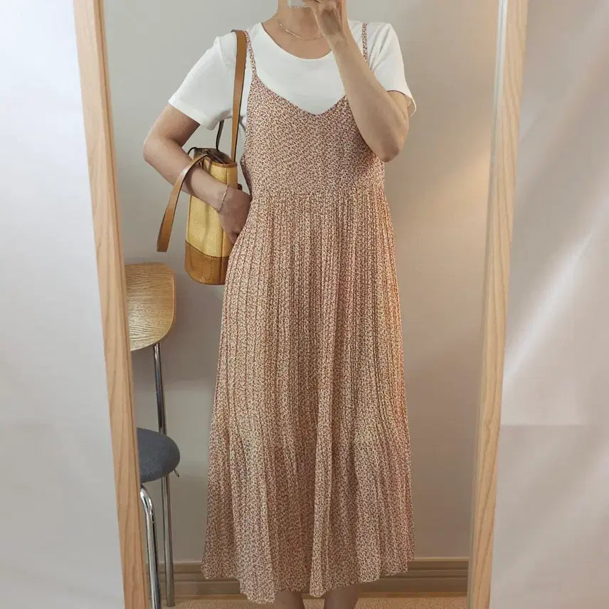 [BUNJANG] Women's Sleeveless Floral Print Long Dress V-Neckline / (F)여성 나시 롱 원피스 뷔스티에 잔꽃 D8W4051