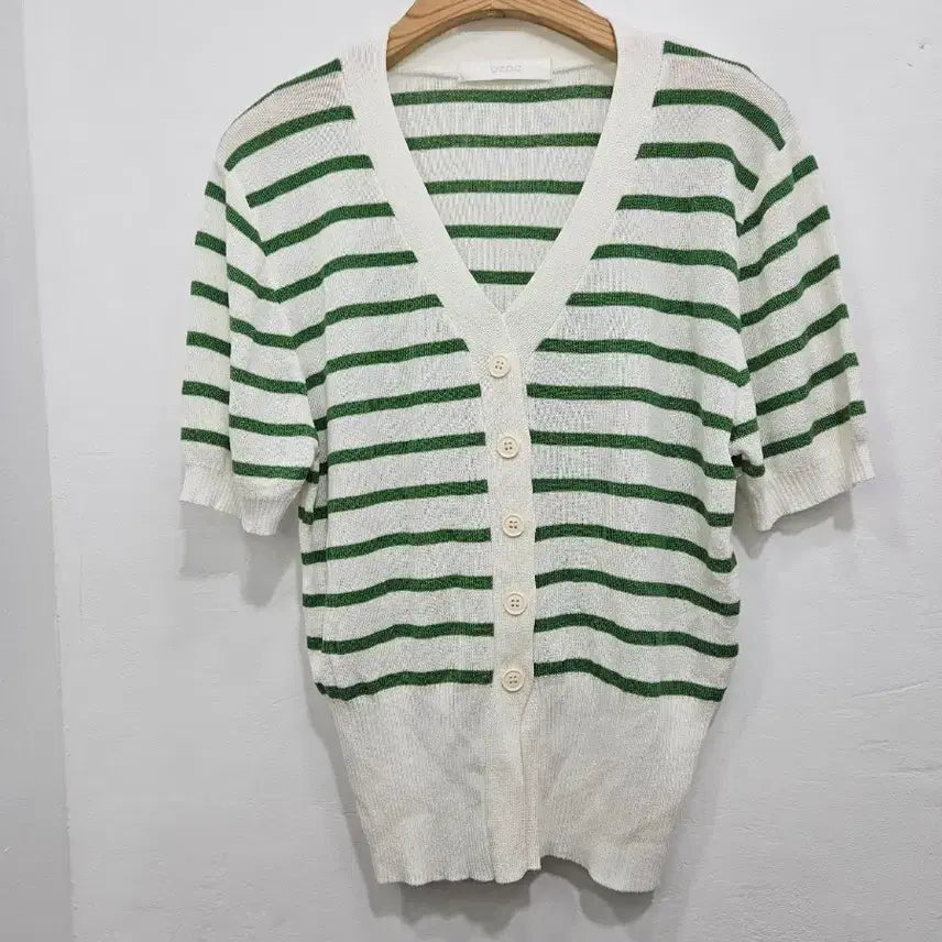 [BUNJANG] OZOC Stripe Short-Sleeve Cardigan Free Size / 오조크(OZOC) 스트라이프 반팔 가디건 Free
