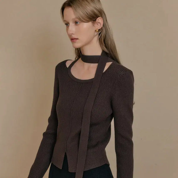[BUNJANG] Lookast Whitney Cut-Out Knit Brown / 룩캐스트 위트니 컷아웃 니트 브라운