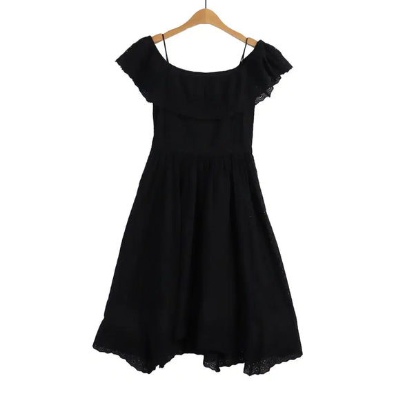 [BUNJANG] Black Punching Lace Off-Shoulder Flare Maxi Dress (Size S) / 블랙 펀칭 레이스 원피스 S 오프숄더 플레어 롱원피스