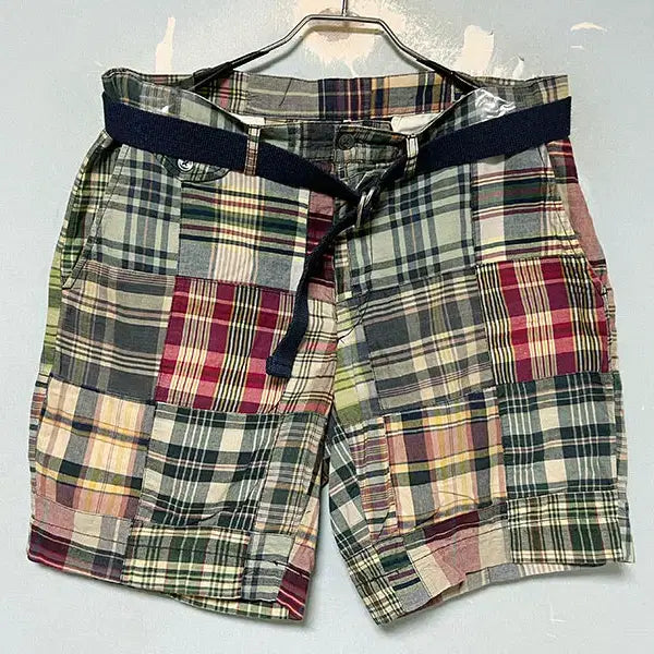 [BUNJANG] Polo Ralph Lauren Madras Patchwork Belted Shorts / POLO 폴로 랄프로렌 마드라스 패치워크 남자 반바지 벨트 L 32-34