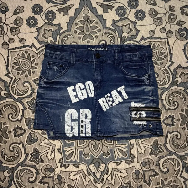[BUNJANG] Y2K Punk Lettering Zip Mini Denim Skirt / Y2K 펑크 갸루 레터링 지퍼 데님 미니스커트