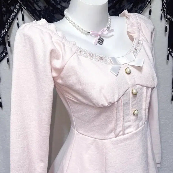 [BUNJANG] Deary Lace Ribbon Pink Dress / 디어리deary 레이스리본 핑크 원피스 로맨틱갸루 로걀 히메 러블리양산형