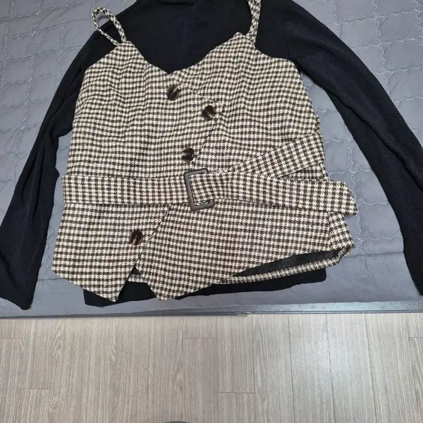 [BUNJANG] GGPX Check Pattern Vest + Turtleneck Set / GGPX 체크 패턴 벨트  + 목폴라 세트