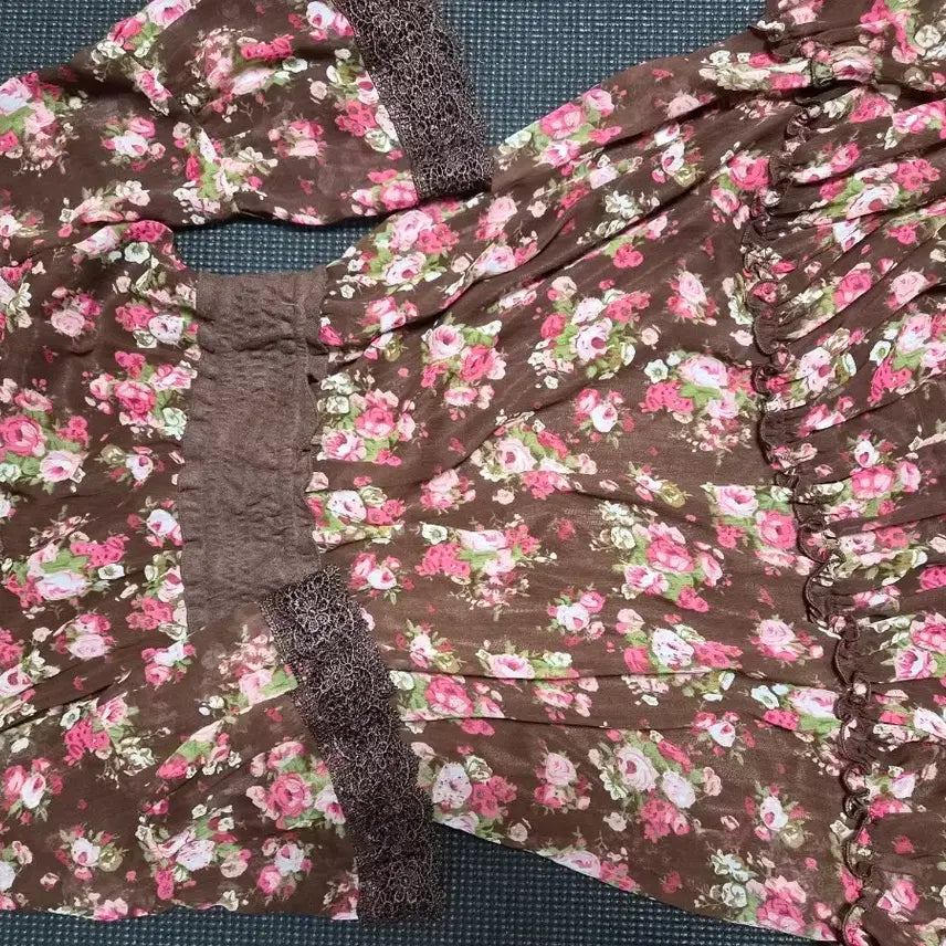 [BUNJANG] Choco Strawberry Summer Chiffon Mori Girl Blouse Dress / 초코 딸기 여름 쉬폰 브라운 모리걸 블라우스 원피스
