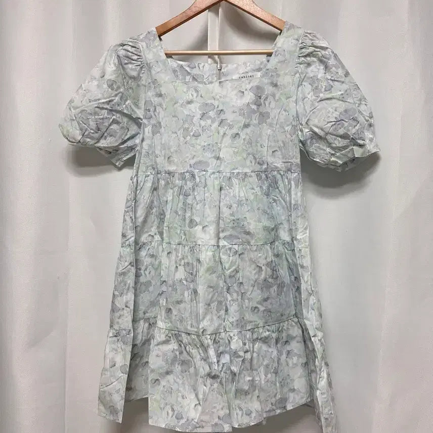 [BUNJANG] Watercolor Flower Cotton Square Neck Mini Dress / 수채화 플라워 코튼 스퀘어넥 미니원피스
