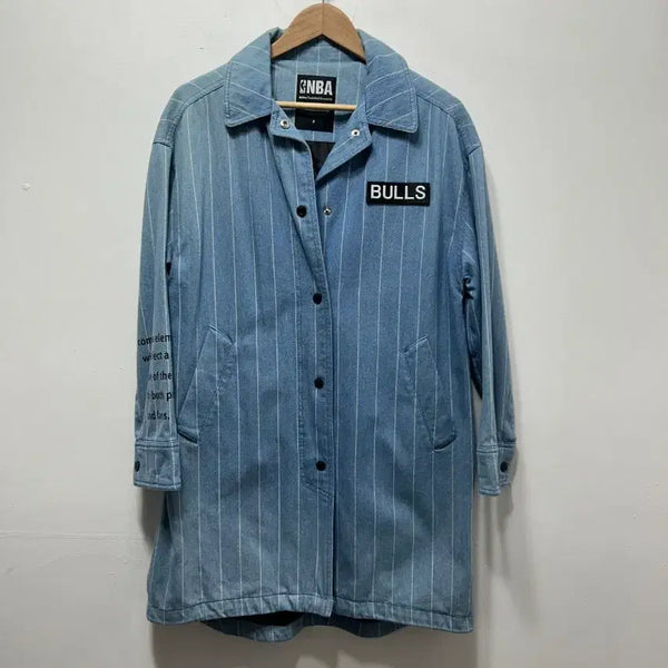 [BUNJANG] NBA Bulls Stripe Denim Coat Jacket / NBA 불스 스트라이프 데님 코트 자켓