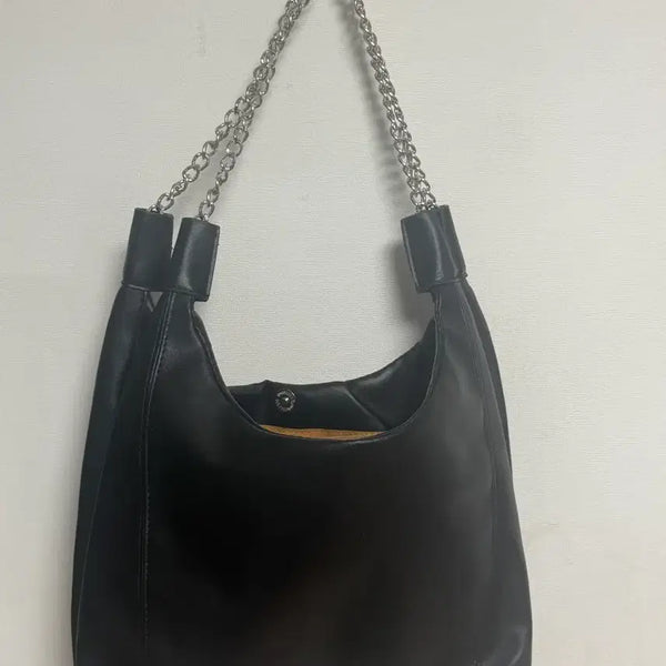 [BUNJANG] Black Chain Leather Shoulder Bag / 블랙 체인 레더숄더백