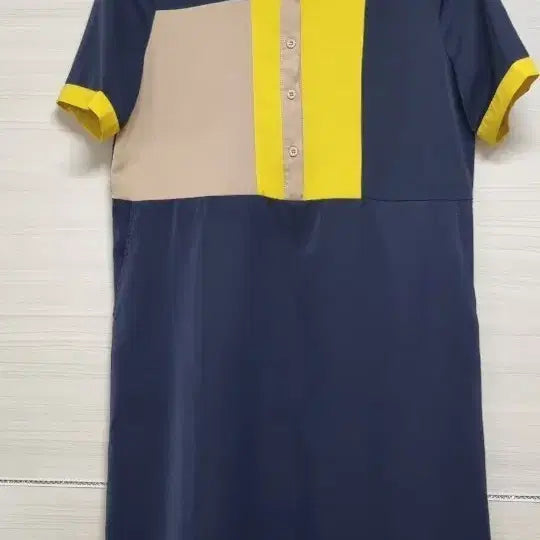 [BUNJANG] Colorblock Shirt Dress Navy Yellow Size 66 / 배색 셔츠 원피스 네이비 옐로우66