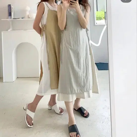 [BUNJANG] Sleeveless Layered Long Dress / 2겹 레이어드스타일 민소매 롱원피스