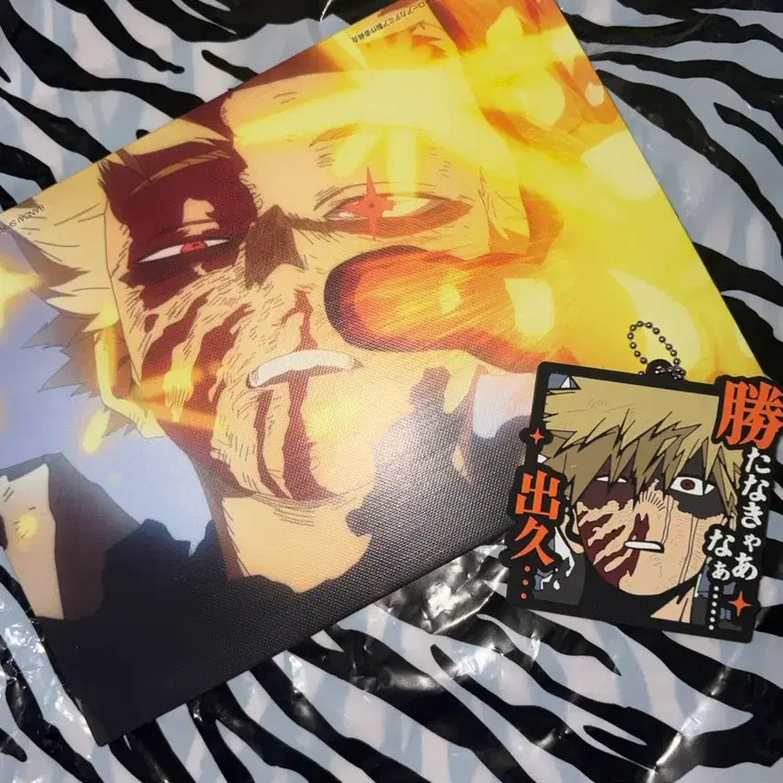 [BUNJANG] Katsuki Bakugo Rubber Keychain & Paper Stand Bundle Set / 바쿠고 고무키링 종이판자 일괄