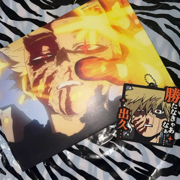 [BUNJANG] Katsuki Bakugo Rubber Keychain & Paper Stand Bundle Set / 바쿠고 고무키링 종이판자 일괄