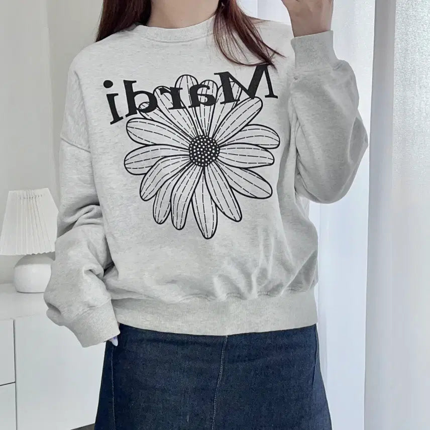 [BUNJANG] Mardi Mercredi Grey Flower Printing Sweatshirt / 마르디메크르디 그레이 플라워프린팅 맨투맨 [ F ]