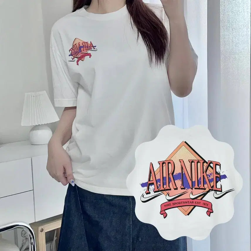 [BUNJANG] Nike Air White Graphic Print T-Shirt Size L / 나이키 화이트 AIR NIKE 백프린팅 반팔티 [ L ]