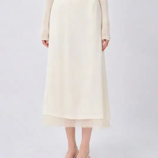 [BUNJANG] Chiffon Layered Lace Banding Long Skirt - Light Beige / [새상품] 쉬폰 레이어드 레이스 밴딩 롱 스커트(4만대 구매)
