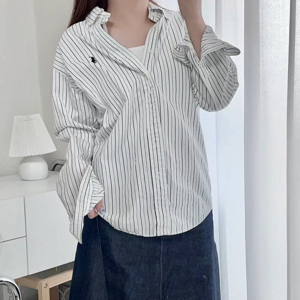 [BUNJANG] Polo Ralph Lauren Striped Button-Down Shirt Navy Pony Logo / 폴로 화이트 / 네이비포니 블루블랙 스트라이프 셔츠 [ 41-8