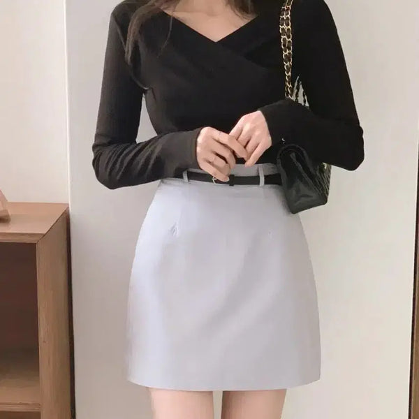 [BUNJANG] From The Naive Wrap Long Sleeve T-Shirt / 프롬데이원 여리핏 랩티