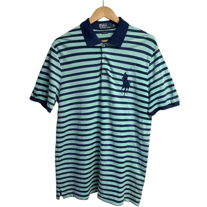 [BUNJANG] Polo Ralph Lauren Big Pony Stripe Short Sleeve Polo Shirt L / 폴로 랄프로렌 빅포니 민트/네이비 스트라이프 반팔카라티 L size