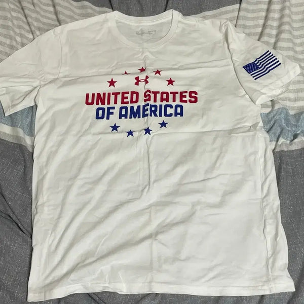 [BUNJANG] Under Armour USA Flag T-Shirt White / 언더아머 반팔티 USA 성조기 흰색