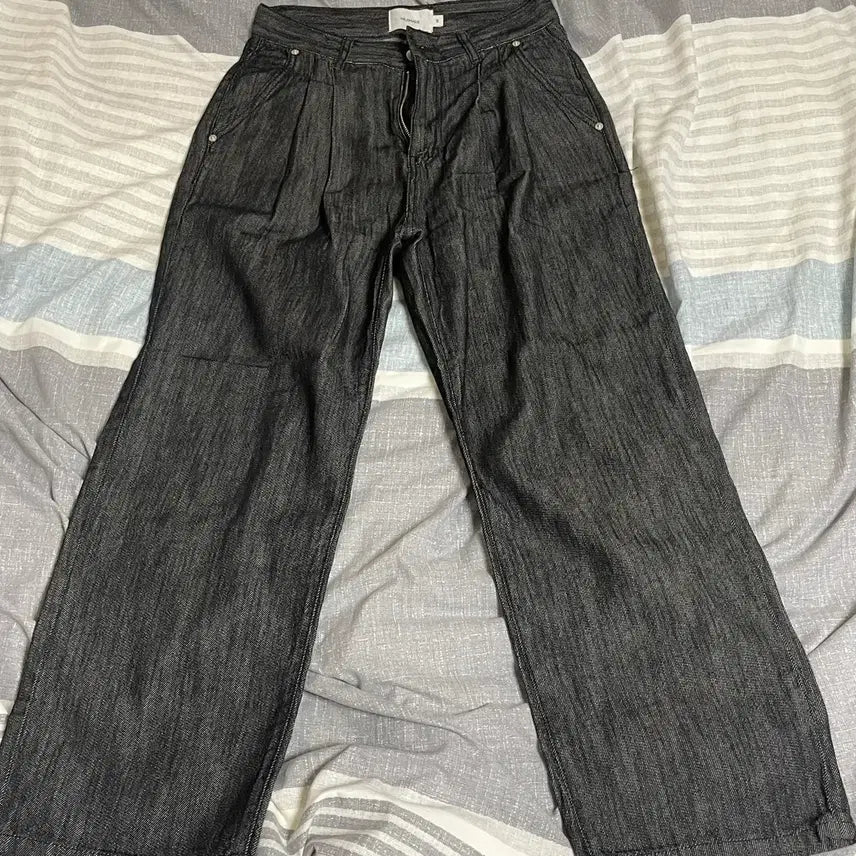 [BUNJANG] Linen Denim Low Black Wide-Leg Pants / 린넨 데님 로우블랙