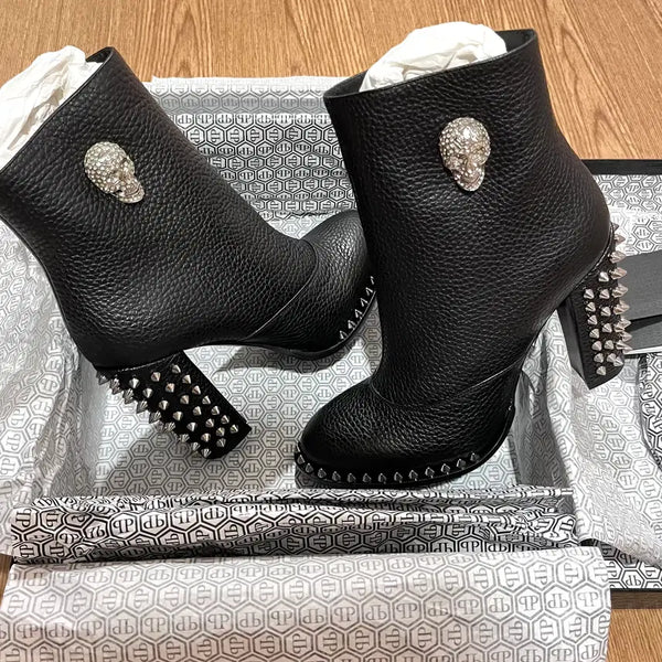 [BUNJANG] Philipp Plein Paxson Bootie High Heels Black Leather EU 38 / [새상품/미착용] 필립플레인 Paxson 부티 힐 EU38 굽10cm