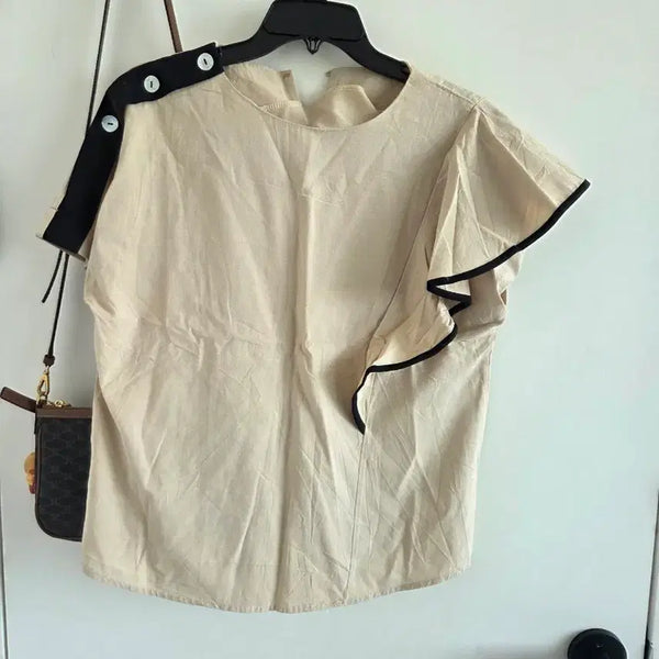 [BUNJANG] Beige Color Block Blouse / 베이지색 배색 블라우스