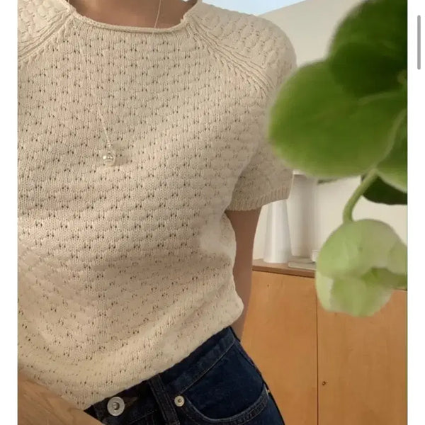 [BUNJANG] Round Punch Short Sleeve Knit / 라운드 펀칭 반팔 니트