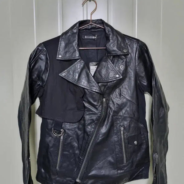 [BUNJANG] RELIGION Leather Mixed Jacket Black / RELIGION 레더 믹스드 자켓 블랙
