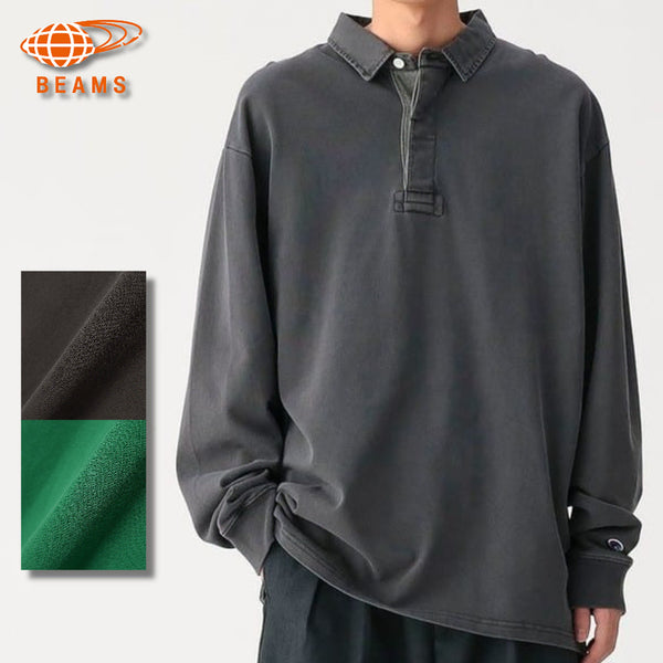 [BUNJANG] BEAMS x Champion Pigment Dyed Rugby Long Sleeve Shirt / 빔즈 별주 챔피언 러거 셔츠 긴팔티