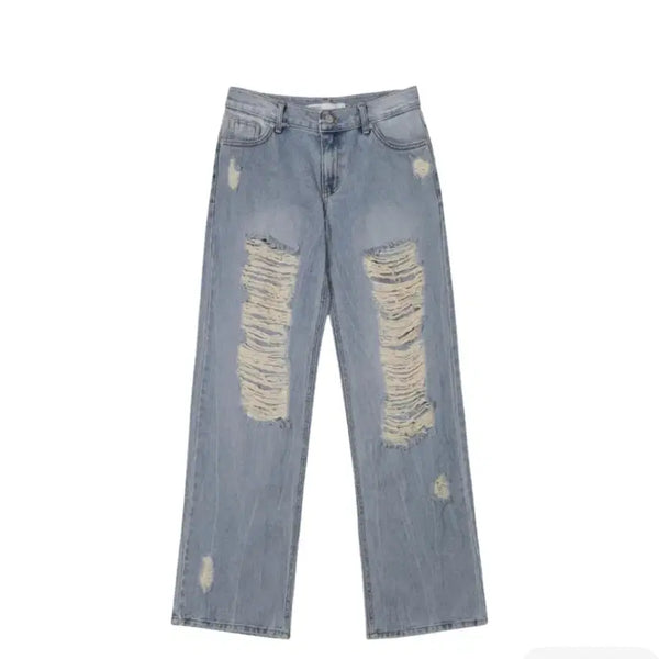 [BUNJANG] Bohemian Seoul Damage Wide Denim Pants Light Blue S / 보헤미안 서울 데미지 와이드 데님 팬츠 라이트 블루 S