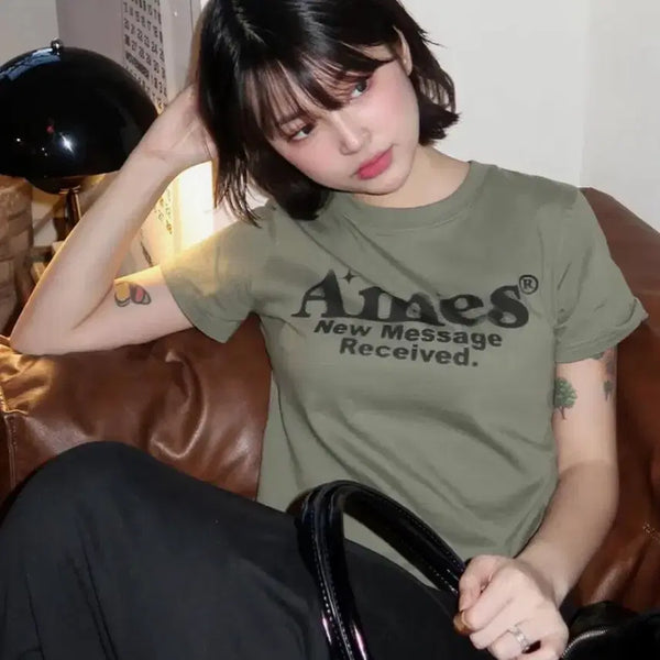 [BUNJANG] Ames Khaki Cropped T-Shirt / 아메스 카키 크롭 티셔츠