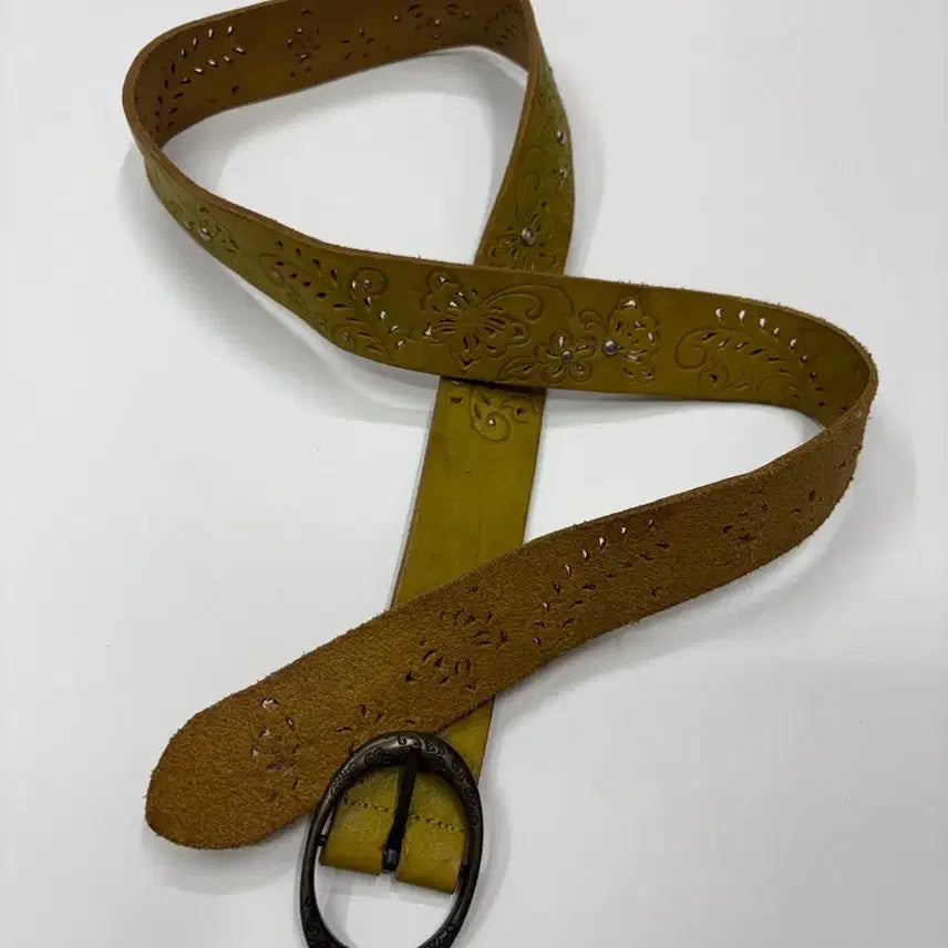 [BUNJANG] Floral Cutwork Wide Vintage Belt / 플로럴 펀칭 와이드 빈티지 벨트