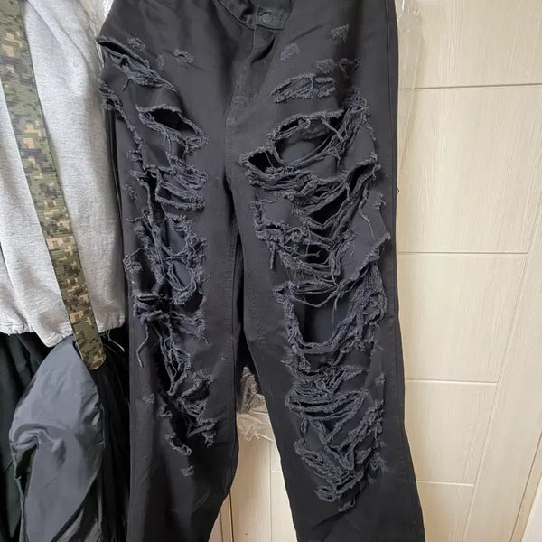 [BUNJANG] Emosens Club Distressed Wide Baggy Jeans V2 / (2)에모스탠스클럽 디스트로이드 와이드 배기 진 V2