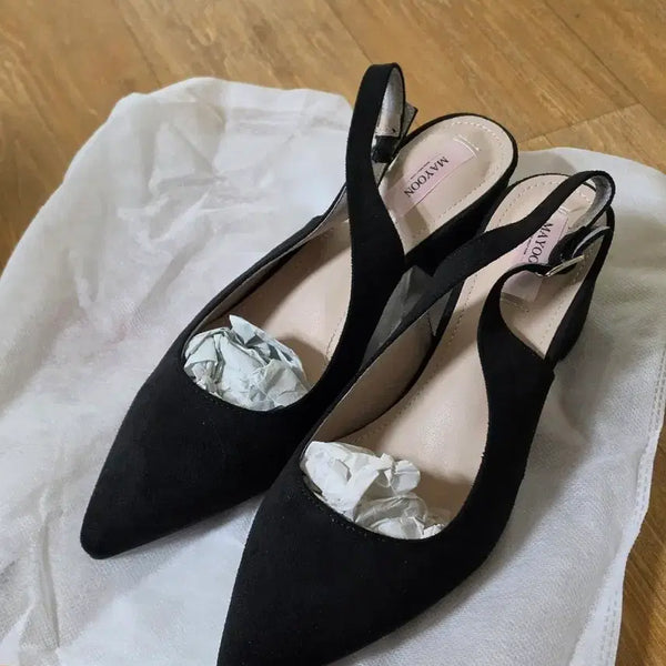 [BUNJANG] Mayyoon Suede Slingback Shoes (Black, Cherry Blossom Pink) / (새상품)메이윤  스웨이드 슬링백 4.5-5cm // 블랙, 벚꽃핑크