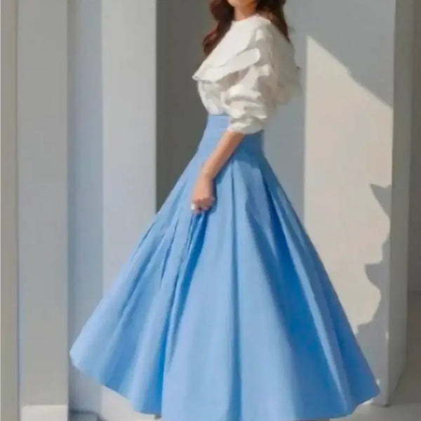 [BUNJANG] DINT 텔프 Cotton Pleated Midi Skirt - Blue, Size M / DINT딘트 텔프 코튼 플리츠 미디스커트