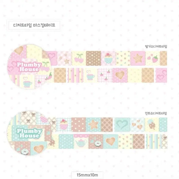 [BUNJANG] Plum Bee House Dessert Time Strawberry Mint Shu Washi Tape / 플럼비하우스 디저트타임 딸기 민트 슈 마테