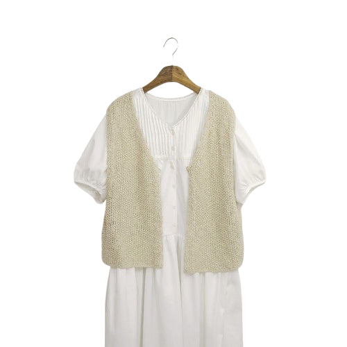 [BUNJANG] Lamage Cotton Layered Knit Vest Beige / 라마지 코튼 레이어드 베이지 니트베스트 조끼