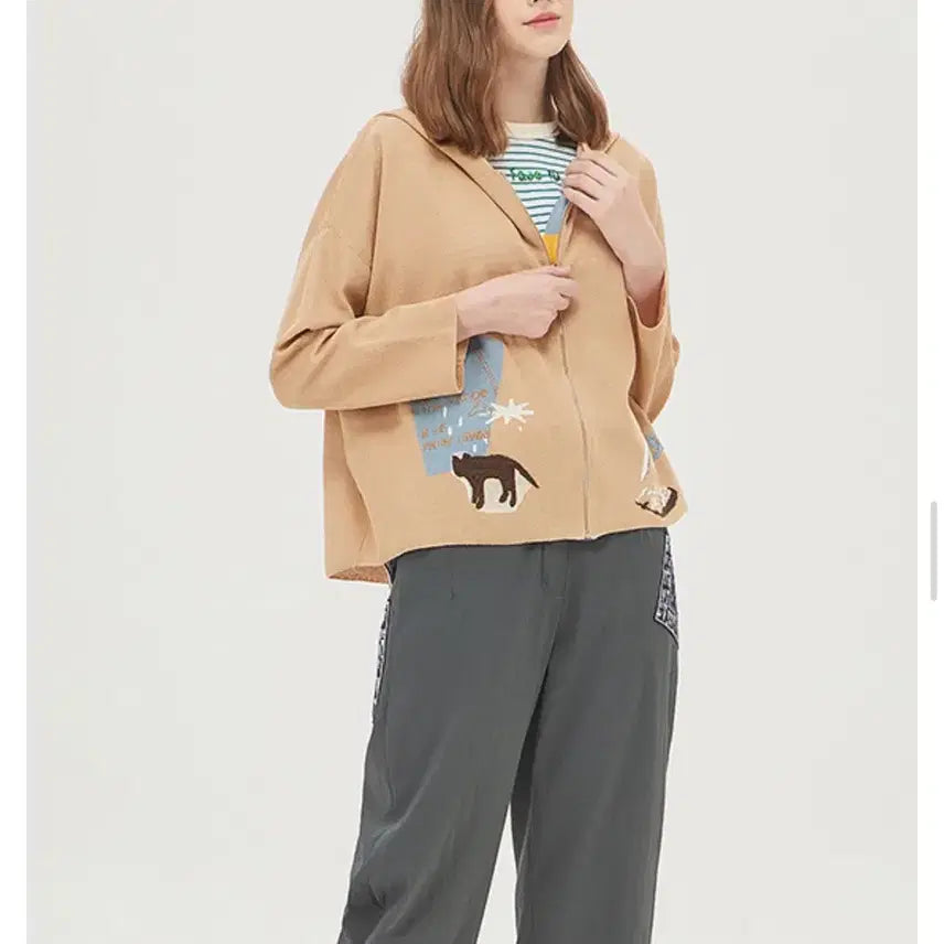[BUNJANG] Benetton Linen Hooded Zip-Up Cardigan Beige / 베네통 린넨 후드 집업 가디건 free
