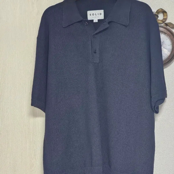 [BUNJANG] Solid Homme 25SS Navy Short-Sleeve Collar Knit / 25ss 솔리드옴므 카라 반팔니트 네이비