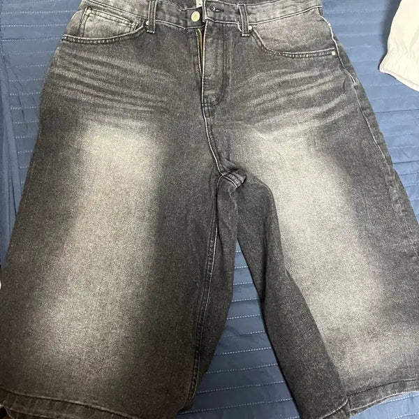 [BUNJANG] Men's Black Denim Casual Shorts / 긴반바지 흑청