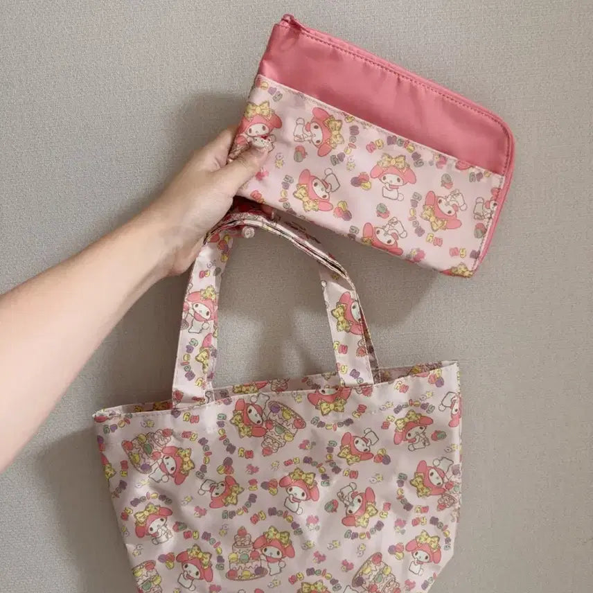 [BUNJANG] Classic My Melody Tote Bag & Pouch Set / 2종세트) 고전 마멜 가방 마이멜로디 토트백 파우치 세트