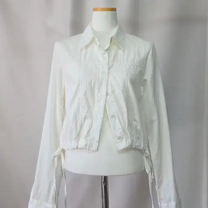 [BUNJANG] String White Cropped Sheer Thin Shirt Jacket / 스트링 화이트 크롭 비침 얇은 셔츠 자켓 유니크 데일리