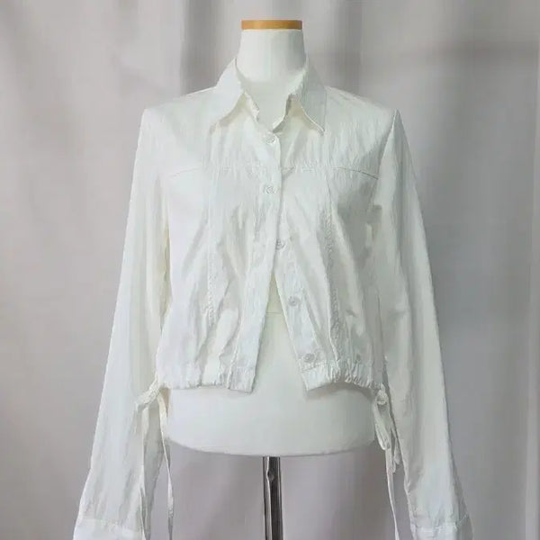[BUNJANG] String White Cropped Sheer Thin Shirt Jacket / 스트링 화이트 크롭 비침 얇은 셔츠 자켓 유니크 데일리