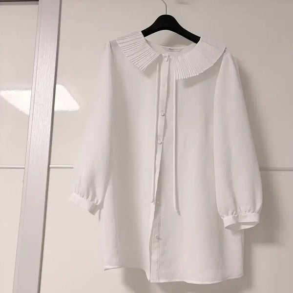 [BUNJANG] Large Collar Seven-Sleeve Blouse / 왕카라 칠부 블라우스
