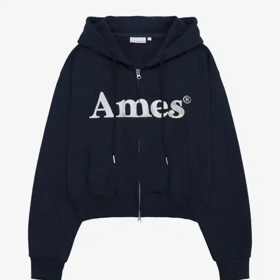 [BUNJANG] AMES WORLDWIDE Cropped Hoodie Zip-Up Navy C / 아메스 월드와이드 후드집업 네이비 c