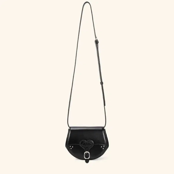 [BUNJANG] Oryany Heart Phener Mini Bag Black Cowhide Crossbody / 오야니 하트 페니어 블랙 미니백 크로스백 소가죽 가방