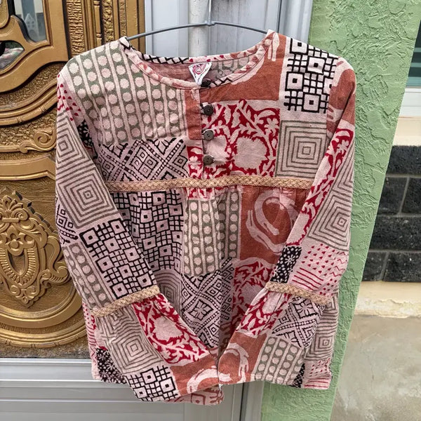 [BUNJANG] Vintage Jagannath Patch Bell Sleeve Hippie Blouse / 빈티지 패치 히피 나팔 블라우스 jagannath