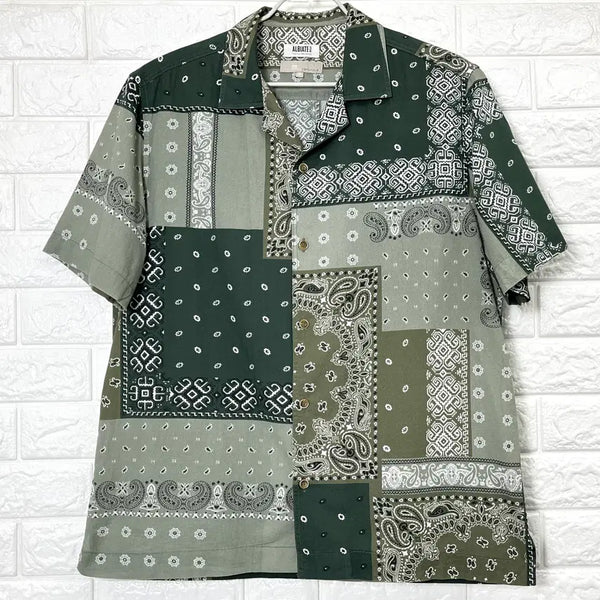 [BUNJANG] Beanpole Men's Pattern Short-Sleeve Shirt (Khaki, Size M/100) / 빈폴 남성 패턴 반팔 셔츠 M 100