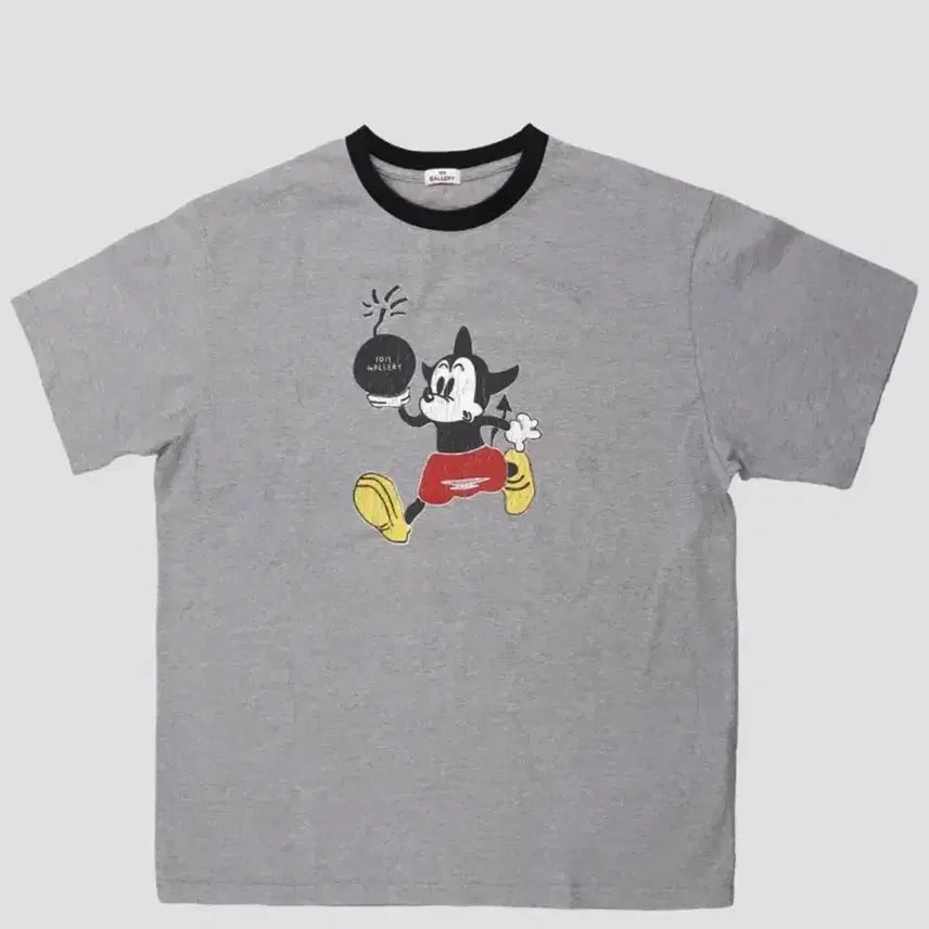[BUNJANG] 1011 Gallery Mickey Washed Grey Ringer T-Shirt / [S] 1011갤러리 Gallery Mickey 티셔츠 워시드그레이